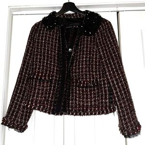 Zara Black and Red Tweed Blazer